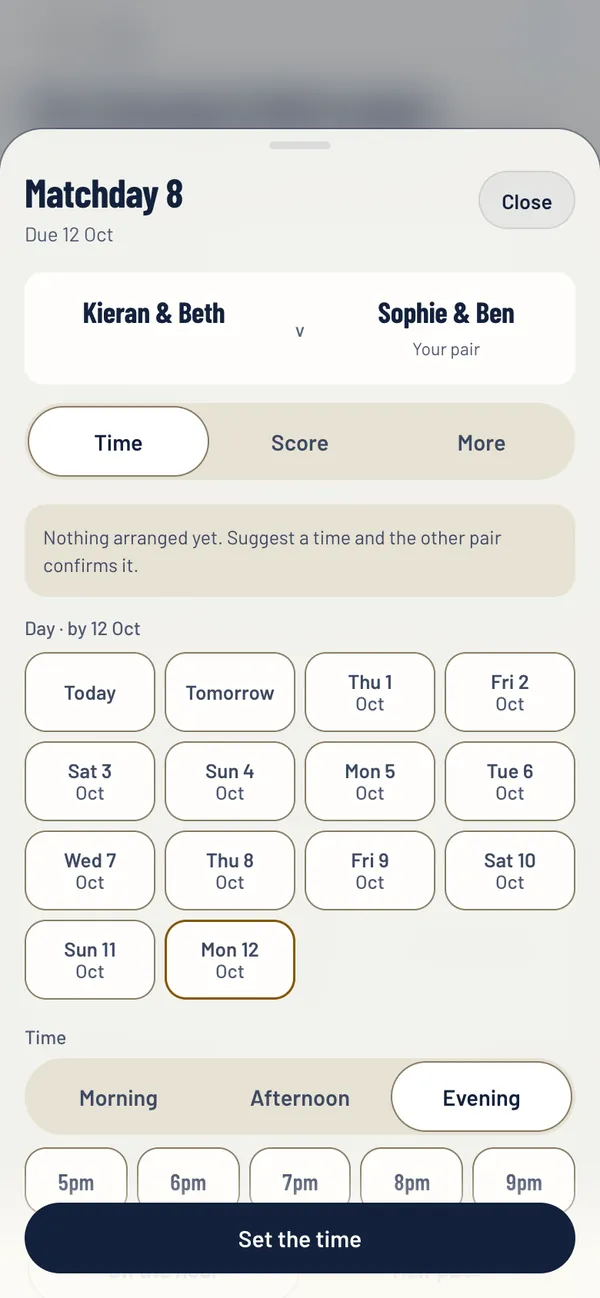 Suggesting a day and a time for a match